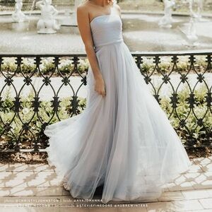 Jenny Yoo Strapless Gown in Soft Blue